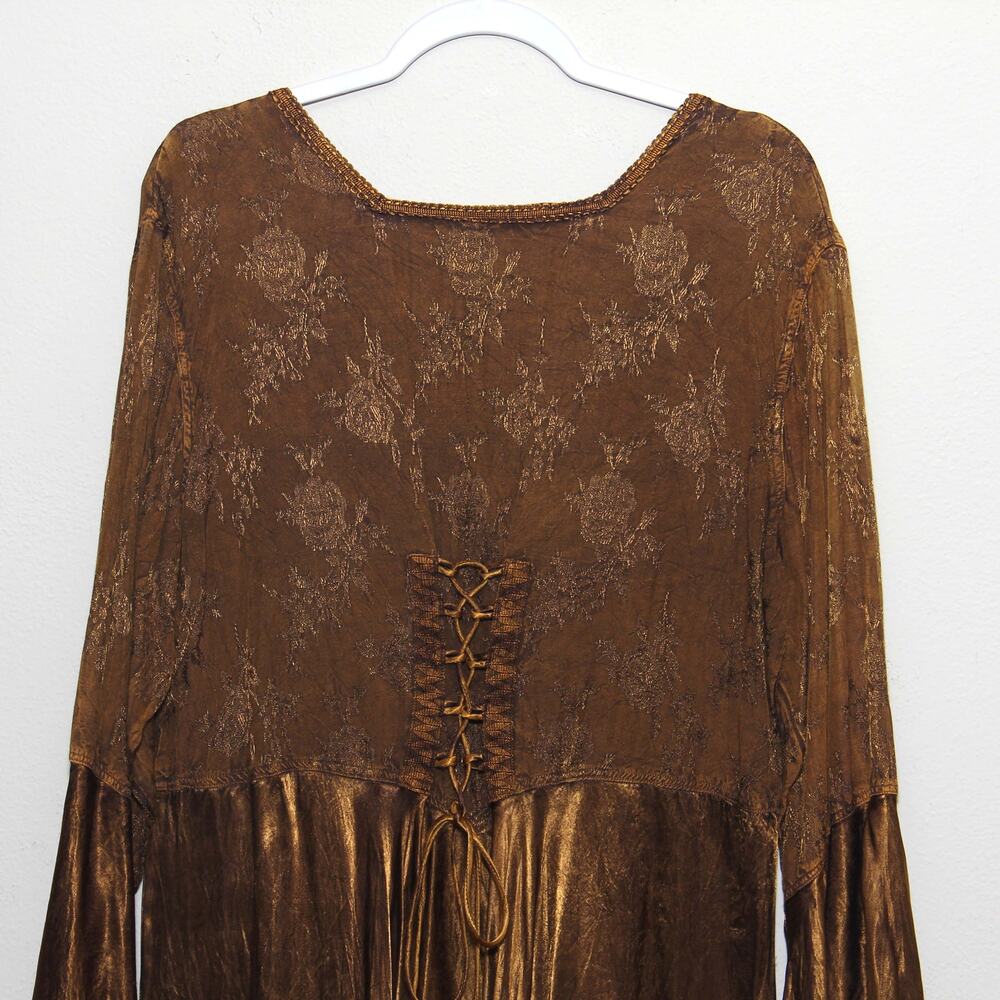 NEW L'Pogee Bronze Metallic Boho Renaissance Corset Back Dress Size 1X - Picture 4 of 8